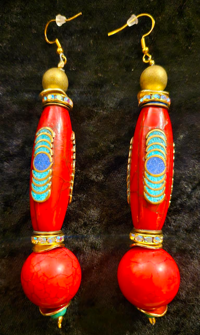 Red Tibetan Inlaid Resin Tribal Shoulder Dusters Exotic & Wild Lo