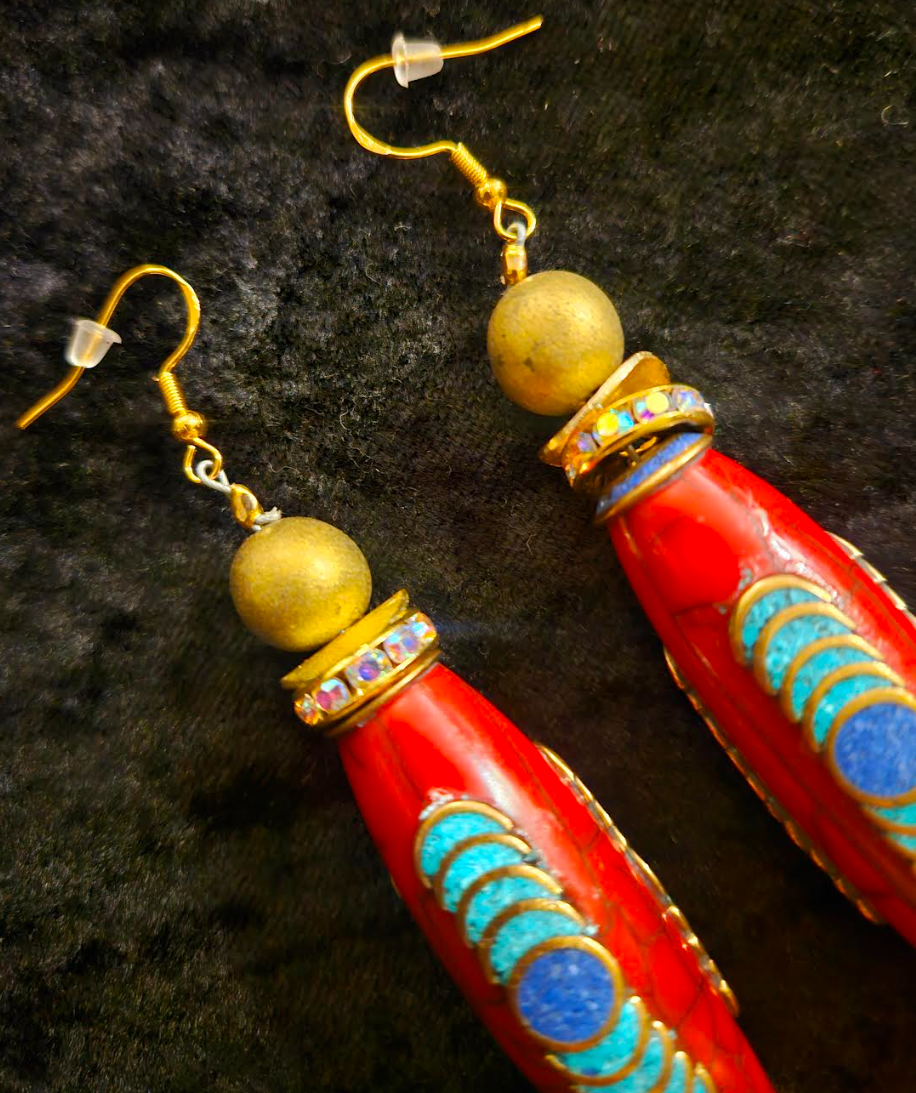 Red Tibetan Inlaid Resin Tribal Shoulder Dusters Exotic & Wild Lo