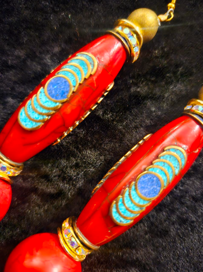 Red Tibetan Inlaid Resin Tribal Shoulder Dusters Exotic & Wild Lo