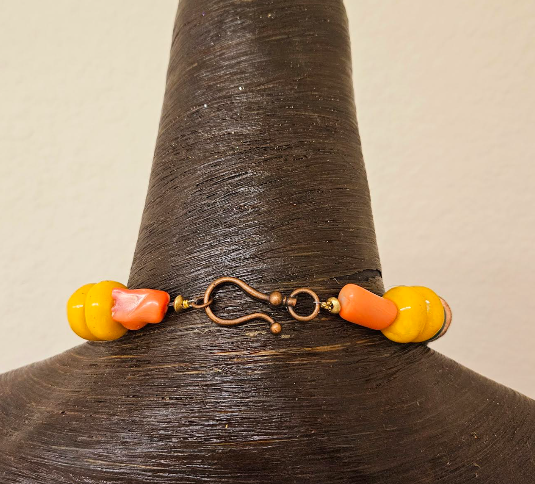 Orange Buddha Head Statement Necklace - Asian Religious Symbol