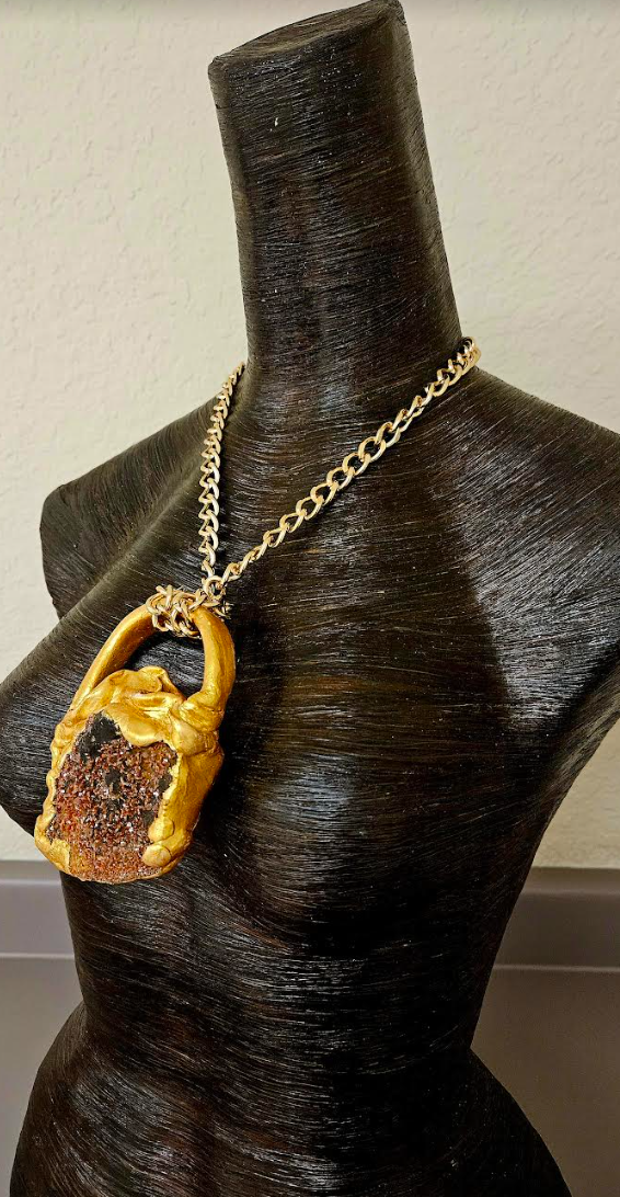 Sculpted Vanadinite Crystal Statement Gemstone Pendant Unisex Faux G