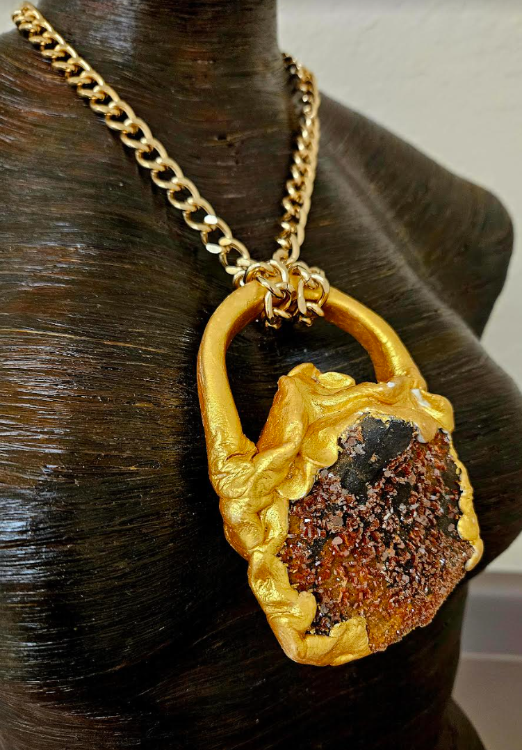 Sculpted Vanadinite Crystal Statement Gemstone Pendant Unisex Faux G