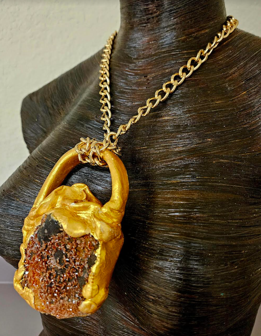 Sculpted Vanadinite Crystal Statement Gemstone Pendant Unisex Faux G