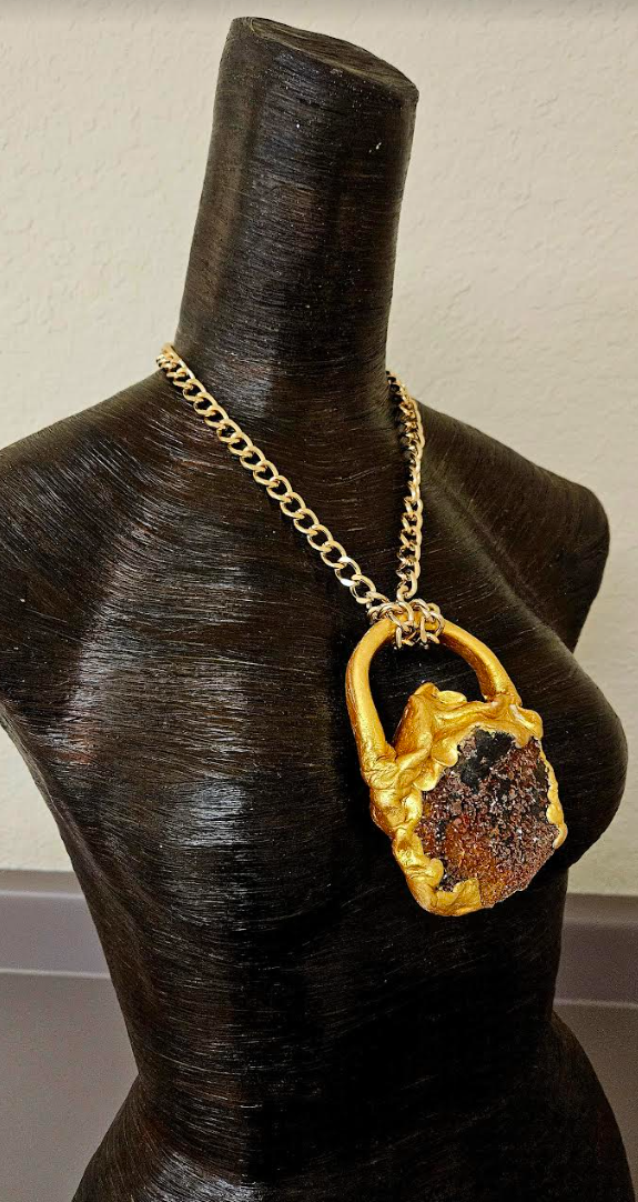 Sculpted Vanadinite Crystal Statement Gemstone Pendant Unisex Faux G