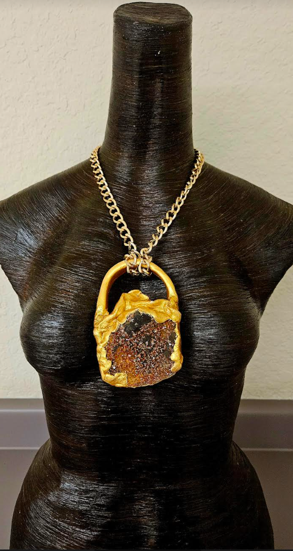 Sculpted Vanadinite Crystal Statement Gemstone Pendant Unisex Faux G