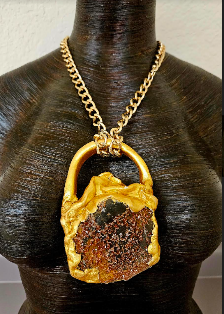 Sculpted Vanadinite Crystal Statement Gemstone Pendant Unisex Faux G