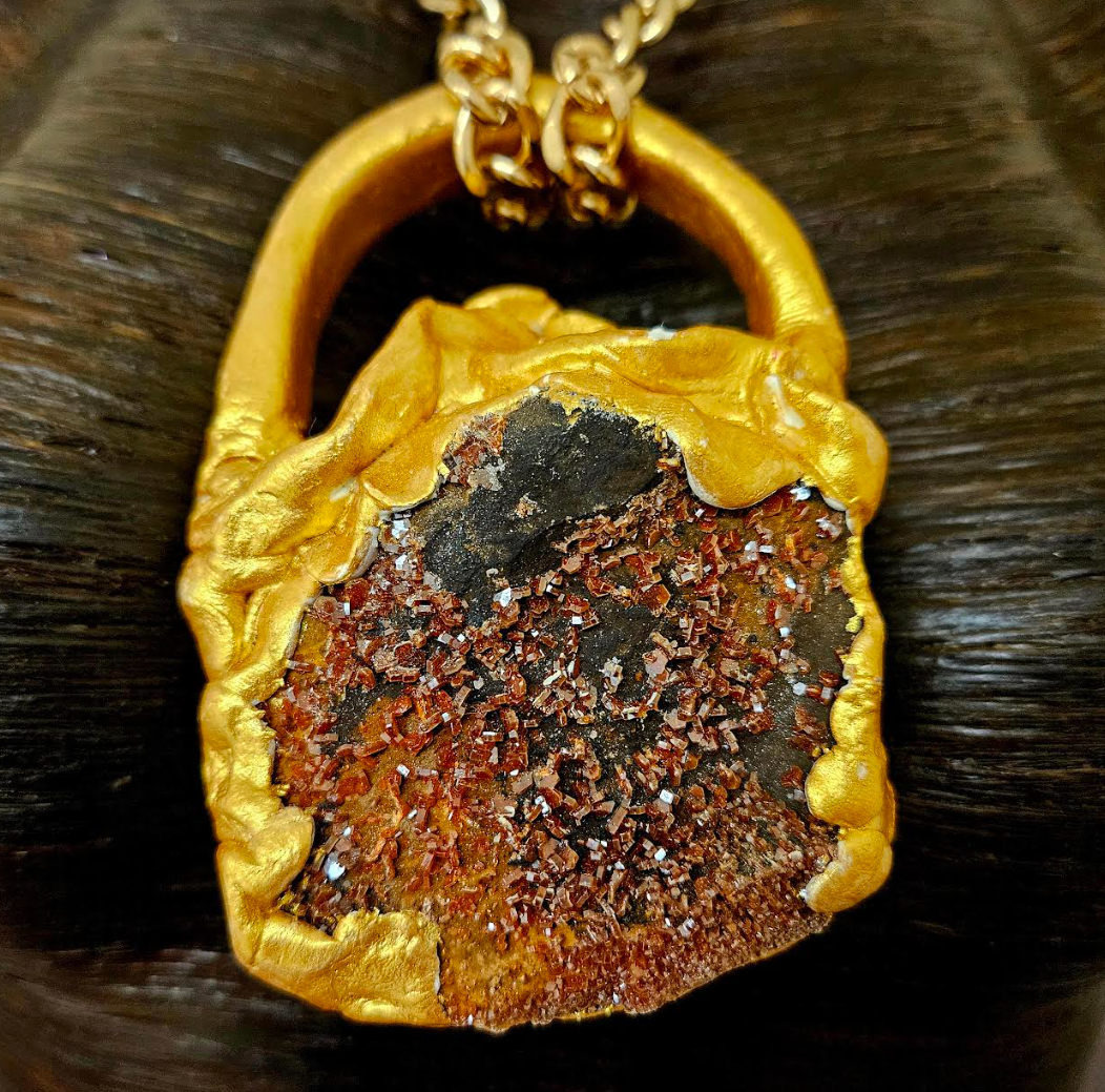 Sculpted Vanadinite Crystal Statement Gemstone Pendant Unisex Faux G
