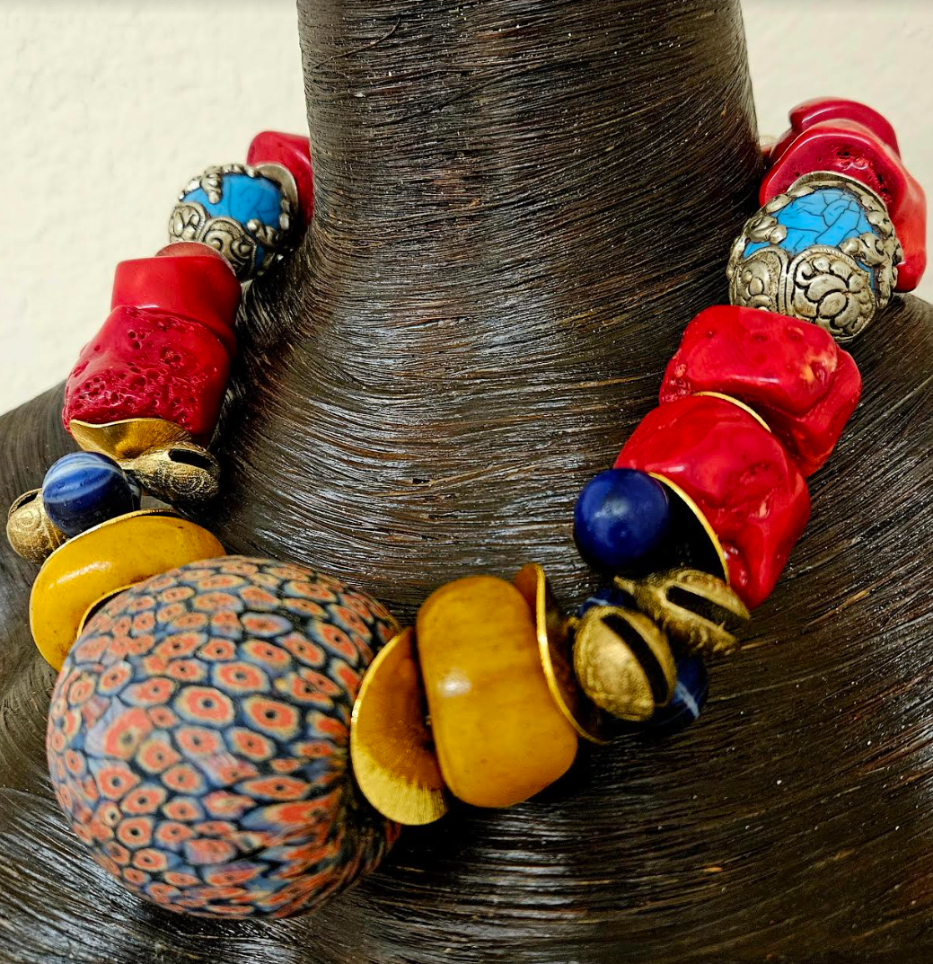Ancient Beaded Tribal Choker - Bold Chunky & Heavy Ethnic Necklace