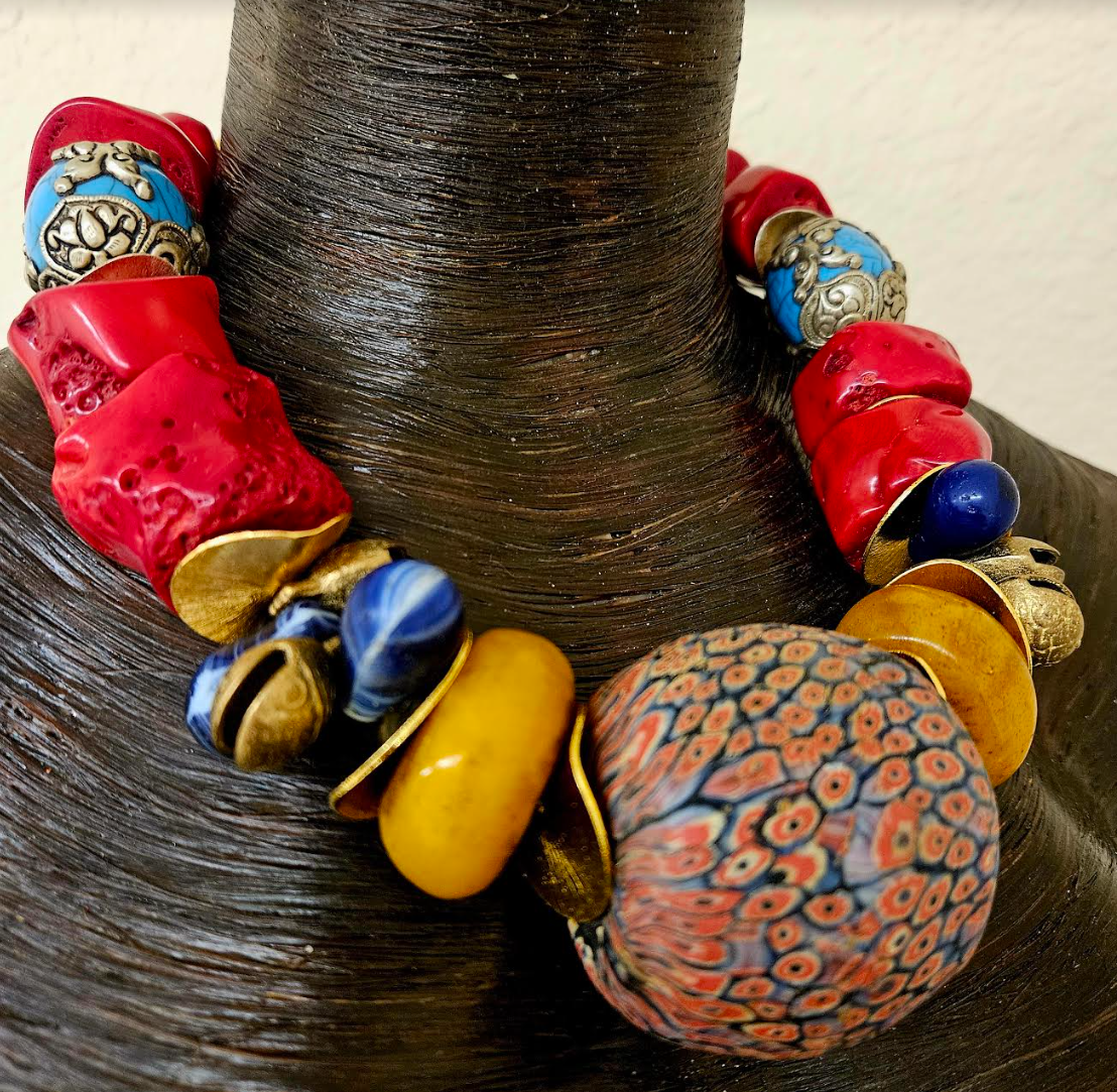 Ancient Beaded Tribal Choker - Bold Chunky & Heavy Ethnic Necklace