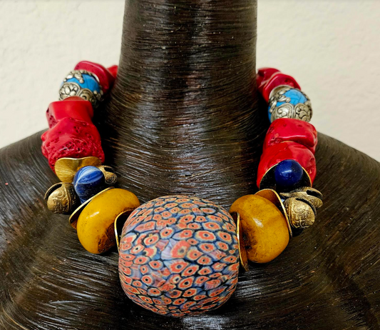 Ancient Beaded Tribal Choker - Bold Chunky & Heavy Ethnic Necklace