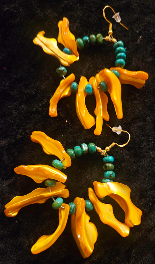 Frangia Shell & Turquoise Pierced Hoop Statement Earrings Orange Aba