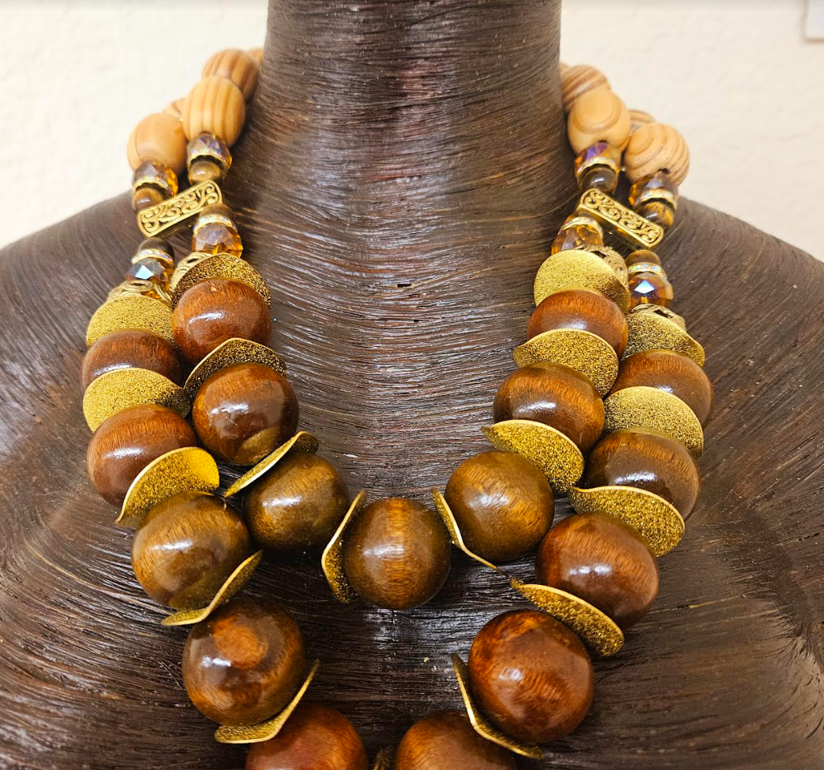 Earth Tone Beaded Art Nouveau Goddess Gemstone Pendant Chest Piece U