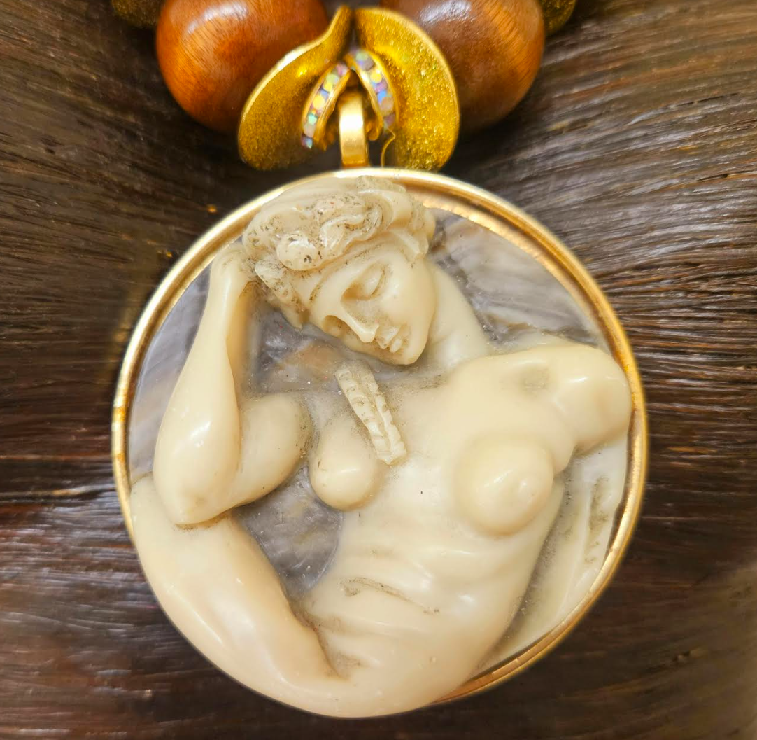 Earth Tone Beaded Art Nouveau Goddess Gemstone Pendant Chest Piece U