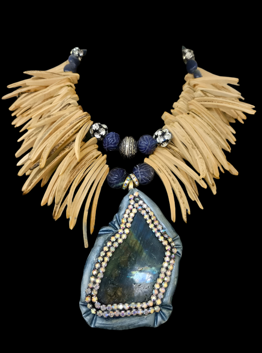 Labradorite & Coconut Fringe Statement Necklace - Eccentric