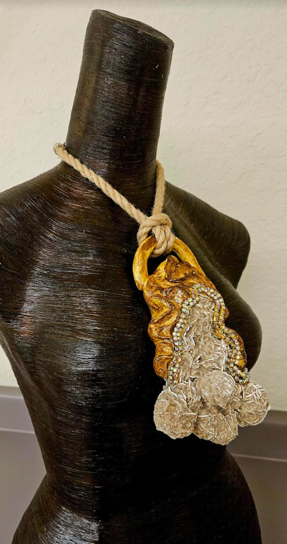 Desert Rose Sculpted Statement Gemstone Pendant with Jute Rope Unise