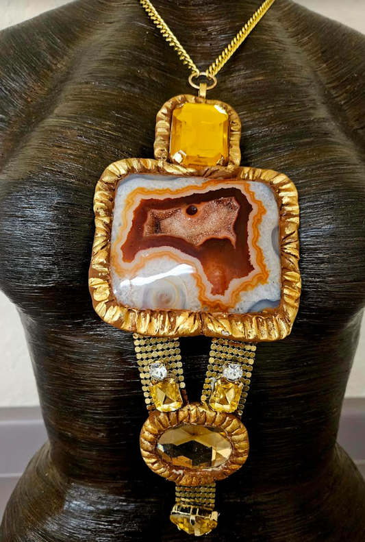 Druzy Agate Crystal Chest Piece - Art Deco Flapper Glam