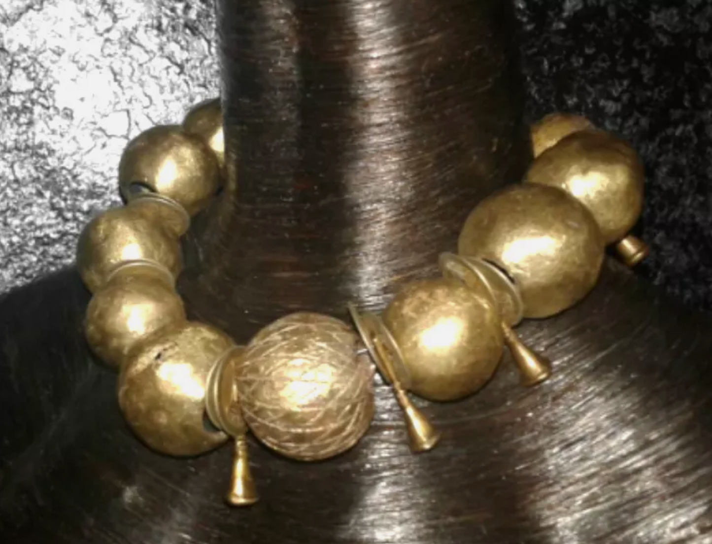 African Yoruba Brass & Charm Bold Tribal Statement Necklace - Chunky