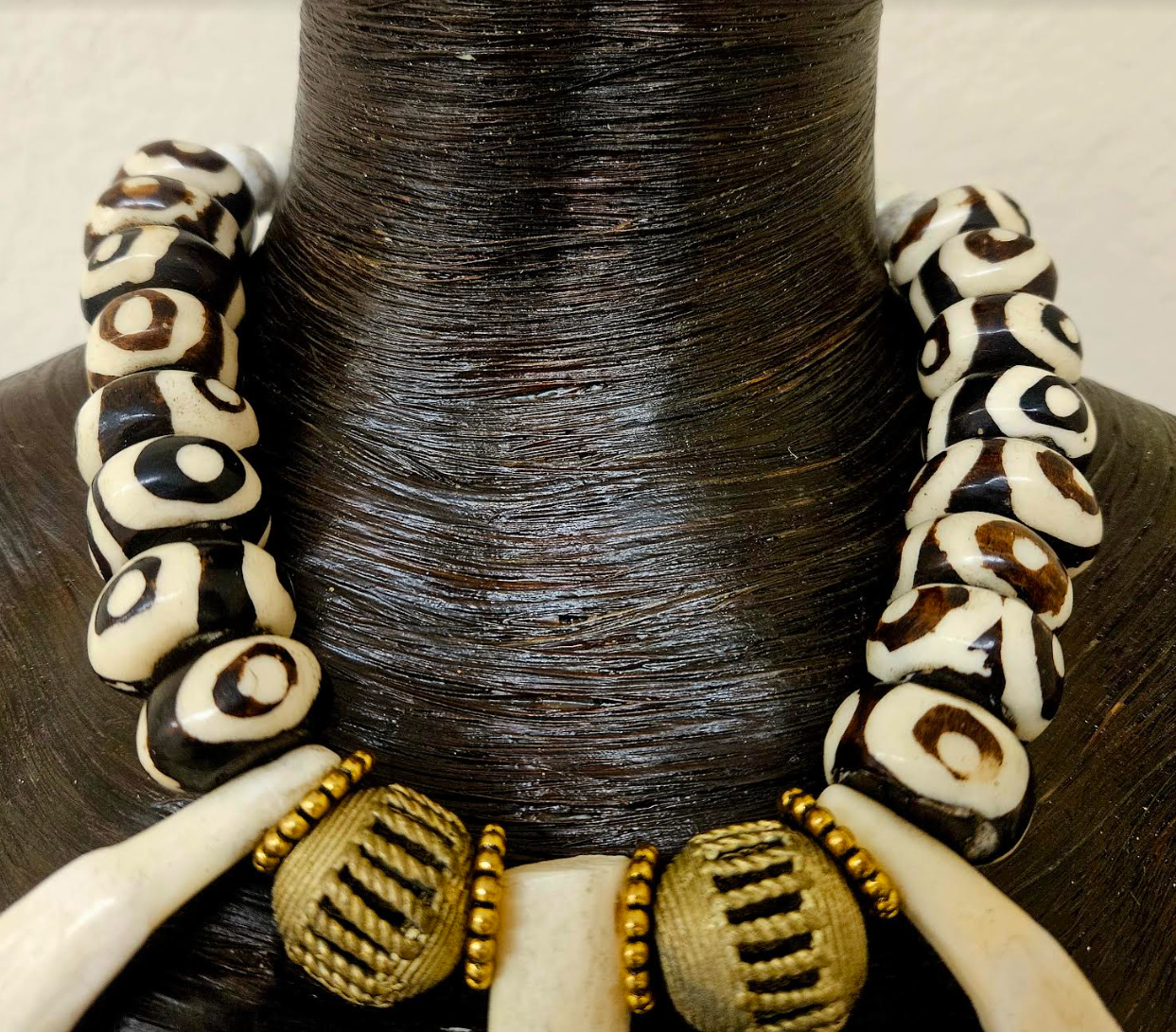 Exotic and Wild Unisex Sculpted Antler Bone and Brass Tribal Luxury Ne