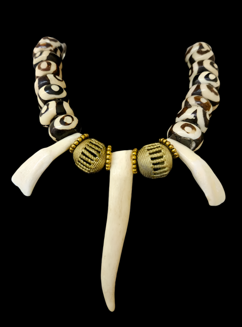 Exotic and Wild Unisex Sculpted Antler Bone and Brass Tribal Luxury Ne