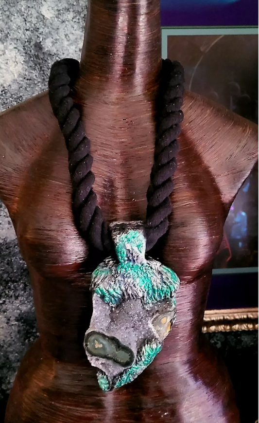 Black Amethyst Stalagtite Pendant & Thick Rope - Mens Bold