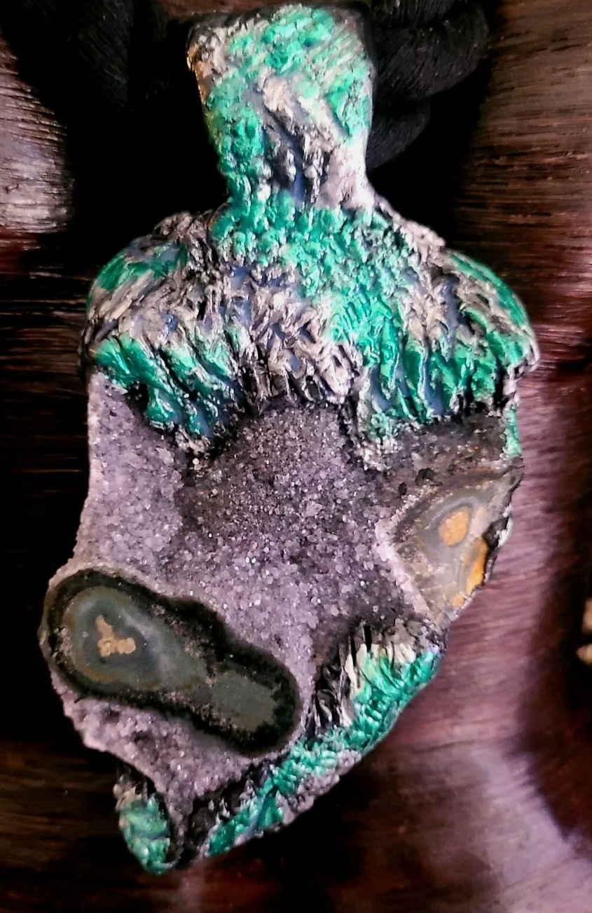 Rough Black Amethyst Stalagtite Sculpted Gemstone Pendant With Black R