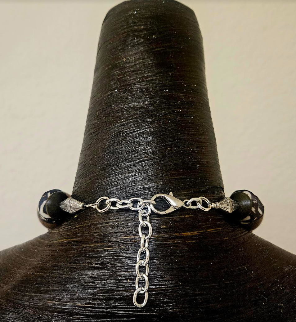 Earthy Antler Wood Bead Shark Vertabrae & Kuchi Coin Unisex Tribal Bib