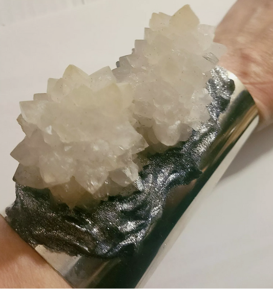 Chrysanthemum Flower Quartz Statement Cuff - Formal Wear