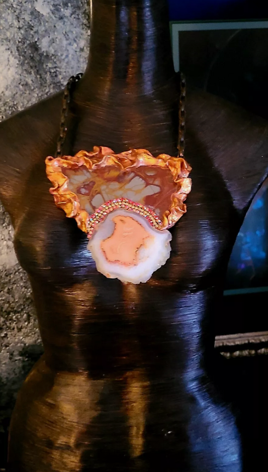 Rustic Norena Jasper Slab Sculpted Statement Gemstone Pendant Unisex