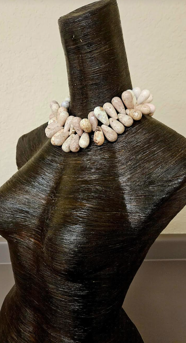Howlite Magnesite Cream with Brown Matrixing Teardrop Choker Faux
