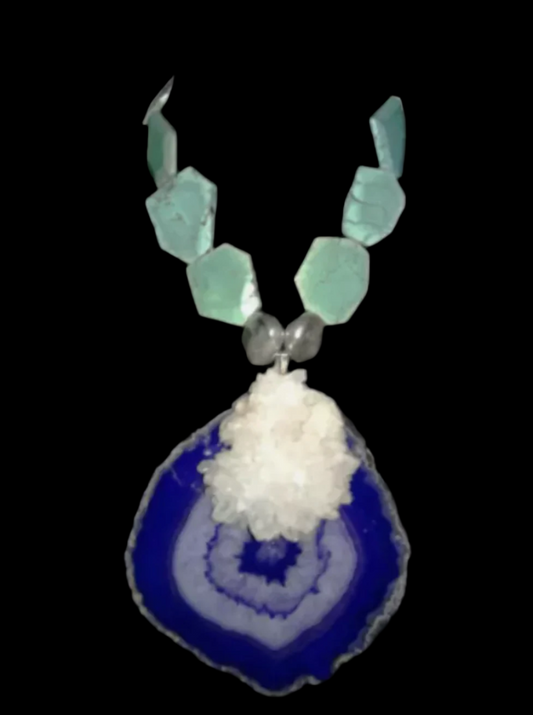 Purple Agate, Turquoise & Flower Quartz Statement Pendant - Bold Amulet