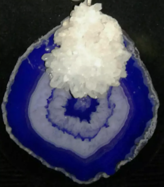 Purple Agate & White Flower Quartz Cluster Gemstone Pendant with Facet