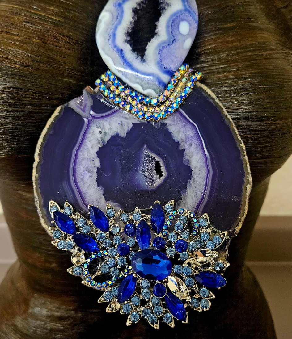 Purple & Blue Druzy Agate Rhinestone Chest Piece With Branch Quartz