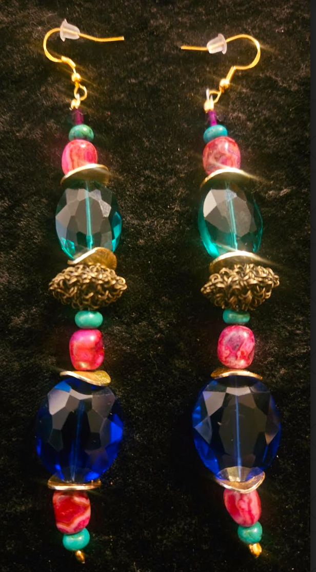 Jewel Tone Crystal & Gemstone Shoulder Duster Pierced Statement Earrin