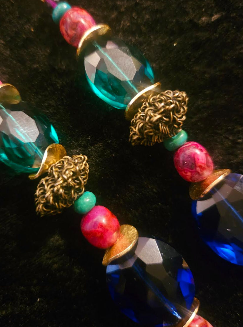 Jewel Tone Crystal & Gemstone Shoulder Duster Pierced Statement Earrin