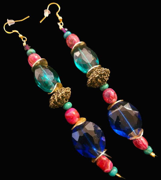 Jewel Tone Crystal & Gemstone Shoulder Duster Pierced Earrings