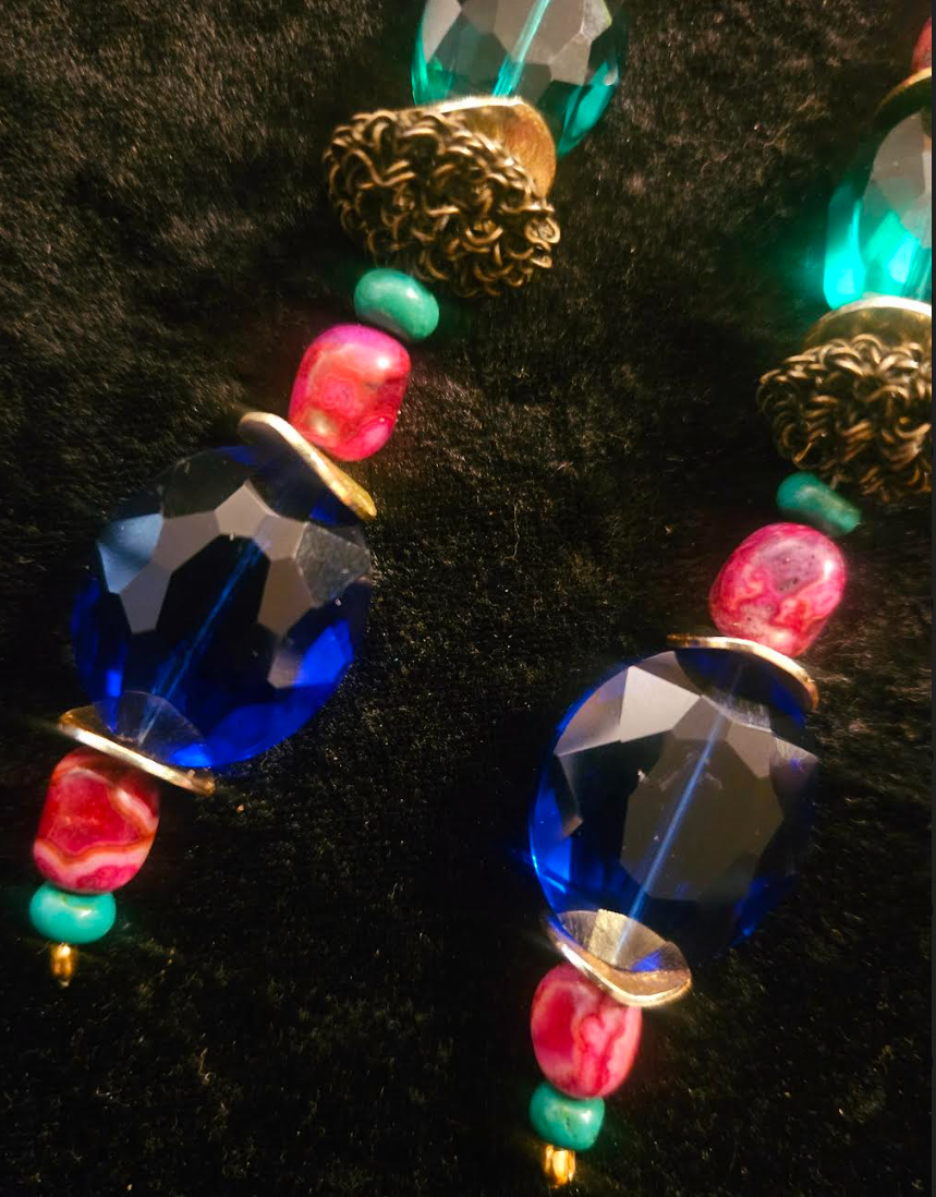 Jewel Tone Crystal & Gemstone Shoulder Duster Pierced Statement Earrin