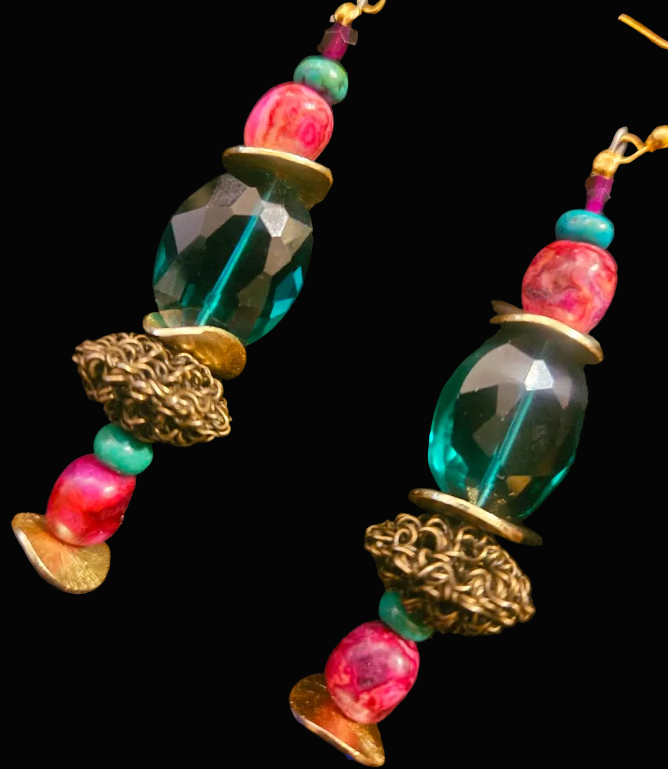 Jewel Tone Crystal & Gemstone Shoulder Duster Pierced Earrings