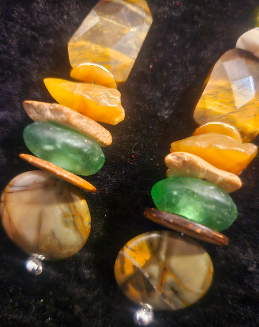 Earthy Mixed Media Brown Green and Orange Shoulder Dusters Tigers