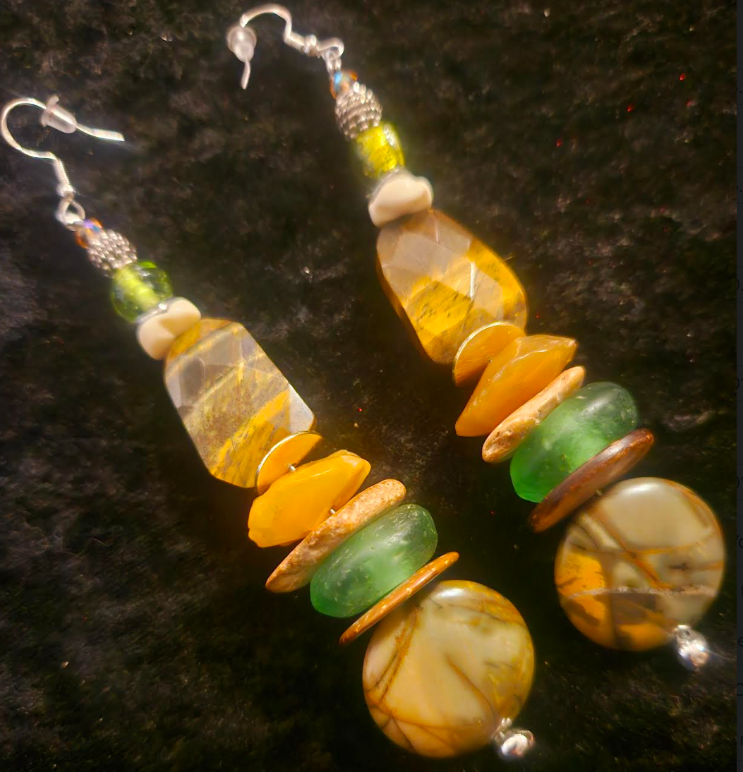 Earthy Mixed Media Brown Green and Orange Shoulder Dusters Tigers