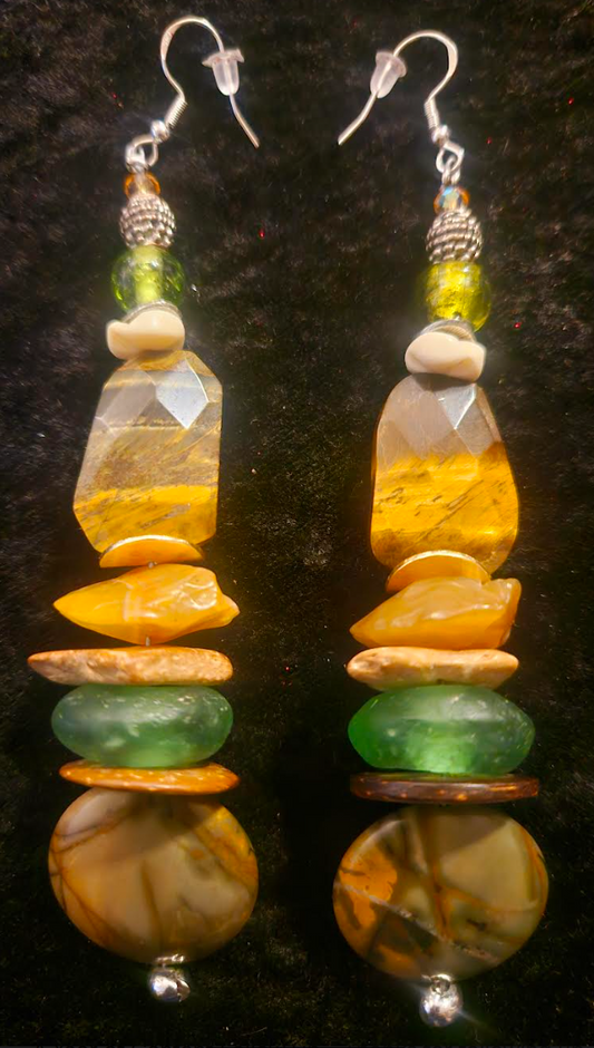 Earthy Mixed Media Brown Green and Orange Shoulder Dusters Tigers