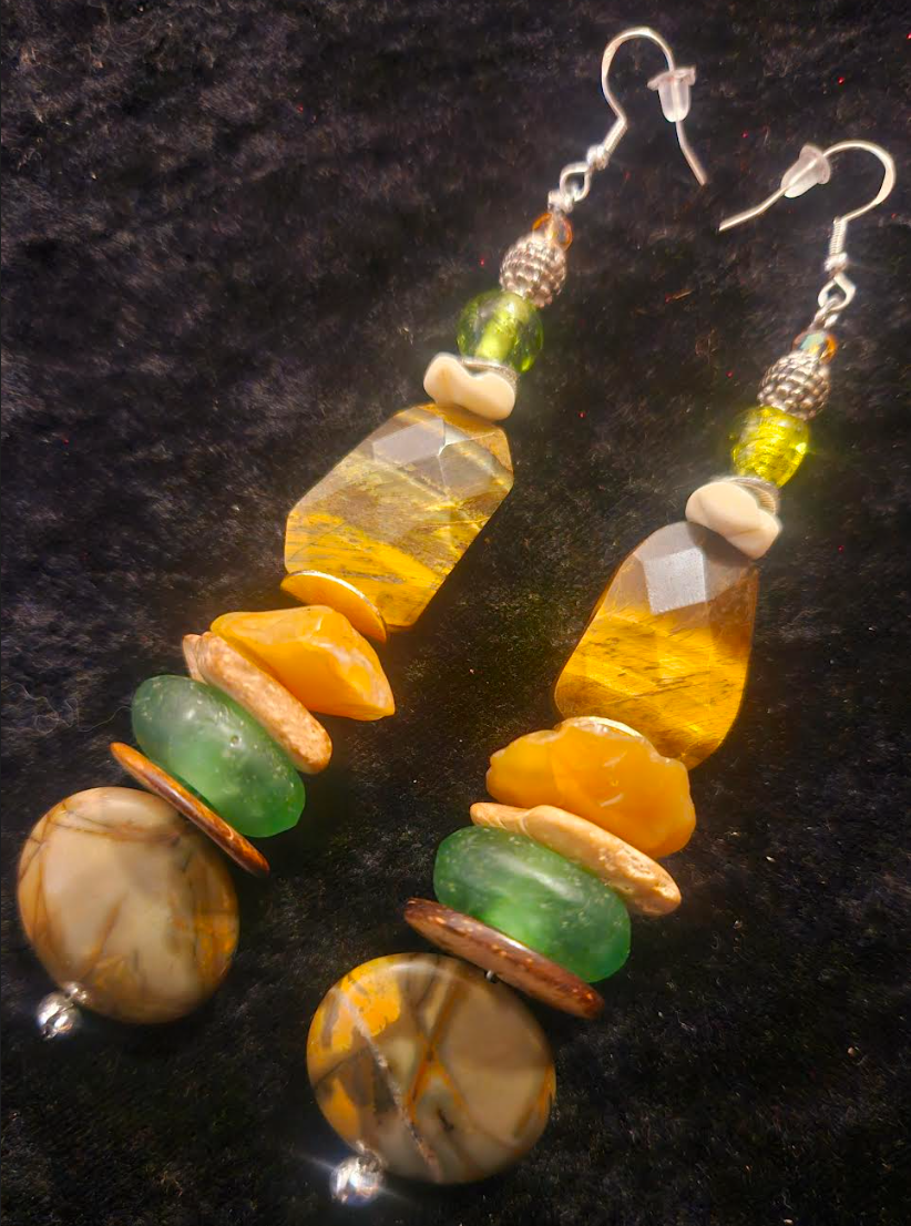 Earthy Mixed Media Brown Green and Orange Shoulder Dusters Tigers