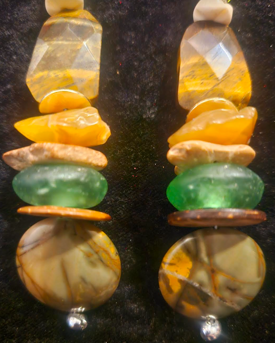 Earthy Mixed Media Brown Green and Orange Shoulder Dusters Tigers