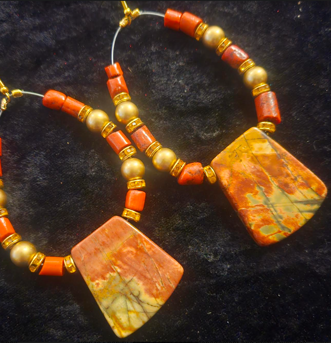 Picasso Jasper & Rustic Coral Tube Hoop Statement Earrings Autumn Co