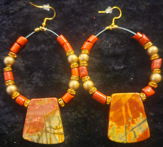 Picasso Jasper & Rustic Coral Tube Hoop Statement Earrings Autumn Co