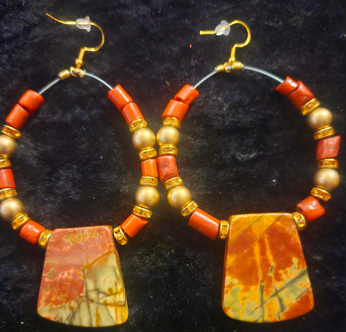Picasso Jasper & Rustic Coral Tube Hoop Statement Earrings Autumn Co