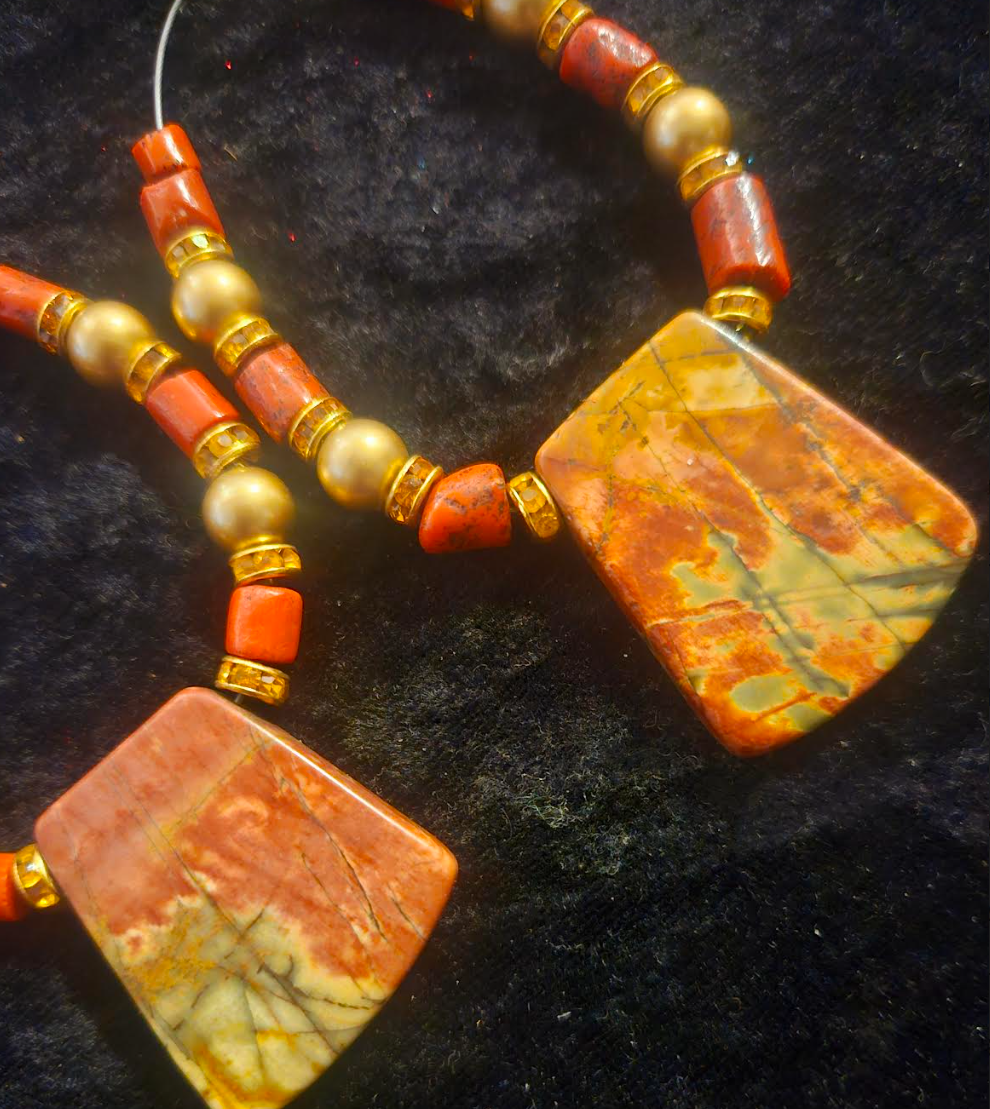 Picasso Jasper & Rustic Coral Tube Hoop Statement Earrings Autumn Co
