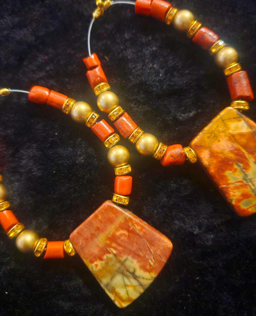 Picasso Jasper & Rustic Coral Tube Hoop Statement Earrings Autumn Co