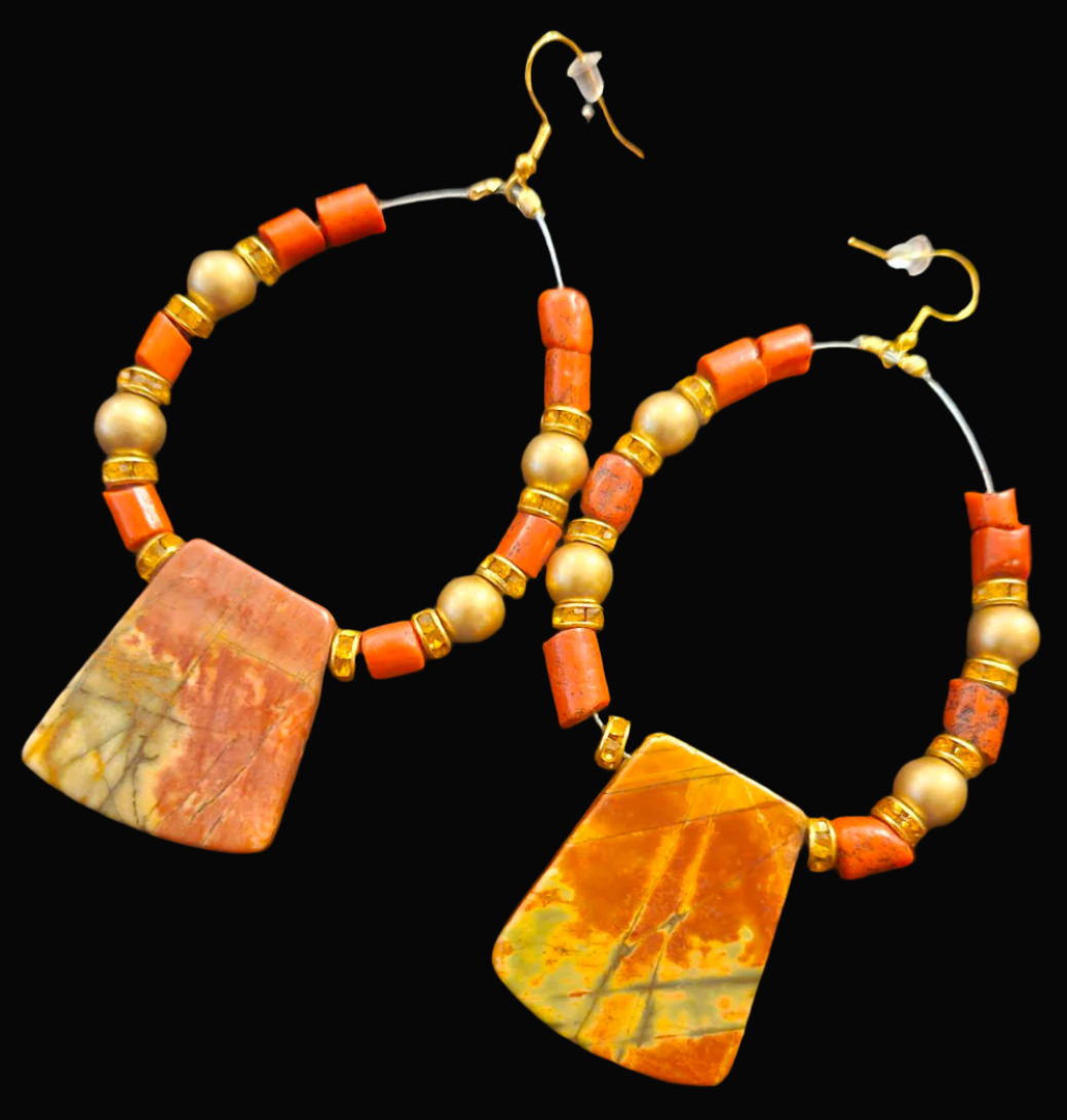 Picasso Jasper & Rustic Coral Tube Hoop Statement Earrings Autumn Co