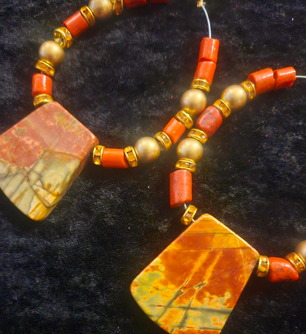 Picasso Jasper & Rustic Coral Tube Hoop Statement Earrings Autumn Co