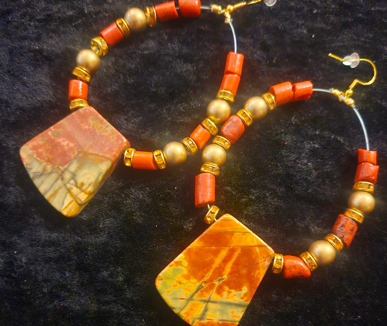 Picasso Jasper & Rustic Coral Tube Hoop Statement Earrings Autumn Co